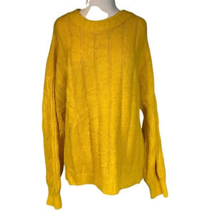 CLICHE Ballon Sleeve Oversized Mustard Cable Knit Sweater Size XL Crewneck Soft